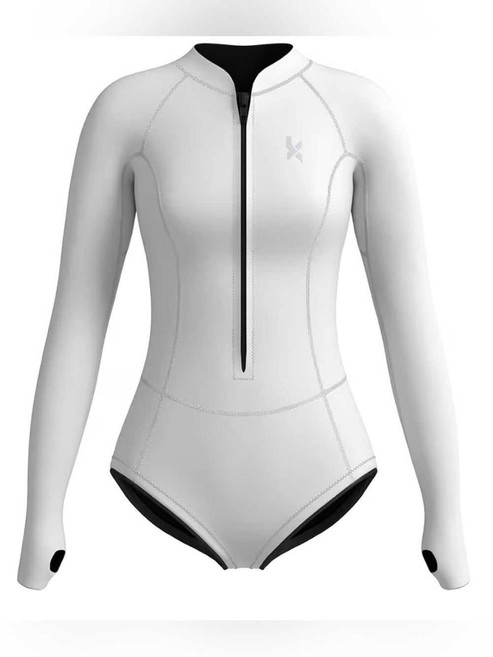 KMT Wetsuit For Women Long Sleeve Shorty 2mm Front Zipper White 8